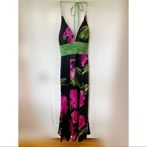 Tropical Floral Halter Prom or Pageant Gown Dress